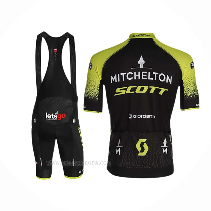 2020 Ropa Ciclismo Mitchelton Scott Negro Amarillo Mangas Corta y Culotte Corto